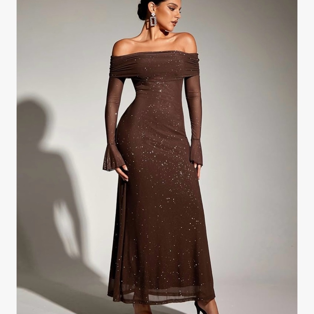 Chic Brown Off-Shoulder Gown